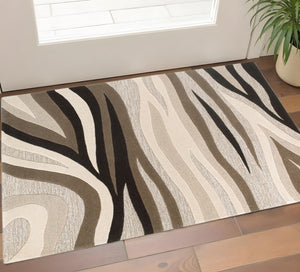 HomeRoots 8' Handcrafted Wool Area Rug in Beige, Ivory, and Black - Modern Abstract Design for Stylish Spaces 3" x 5" 352356