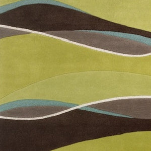 HomeRoots 8' Vibrant Lime Green, Brown, and Blue Hand-Tufted Wool Runner Rug for Stylish Hallway Decor 3' X 5' 352357