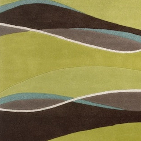HomeRoots 8' Vibrant Lime Green, Brown, and Blue Hand-Tufted Wool Runner Rug for Stylish Hallway Decor 3' X 5' 352357