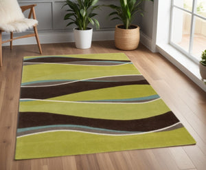 HomeRoots 8' Vibrant Lime Green, Brown, and Blue Hand-Tufted Wool Runner Rug for Stylish Hallway Decor 3' X 5' 352357