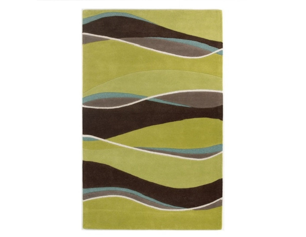 HomeRoots 8' Vibrant Lime Green, Brown, and Blue Hand-Tufted Wool Runner Rug for Stylish Hallway Decor 3' X 5' 352357