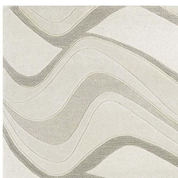 HomeRoots 7' Ivory and Gray Abstract Wool Runner Rug - Hand-Tufted, Soft Texture, Perfect for Hallways & Entryways 3' X 5' 352358