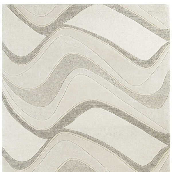 HomeRoots 7' Ivory and Gray Abstract Wool Runner Rug - Hand-Tufted, Soft Texture, Perfect for Hallways & Entryways 3' X 5' 352358