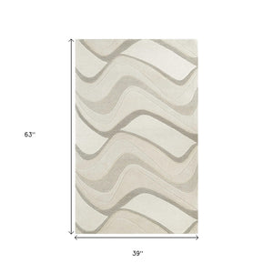 HomeRoots 7' Ivory and Gray Abstract Wool Runner Rug - Hand-Tufted, Soft Texture, Perfect for Hallways & Entryways 3' X 5' 352358