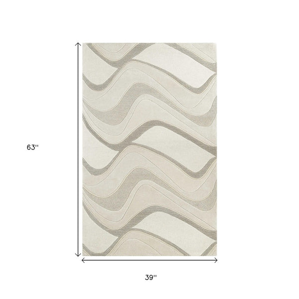 HomeRoots 7' Ivory and Gray Abstract Wool Runner Rug - Hand-Tufted, Soft Texture, Perfect for Hallways & Entryways 3' X 5' 352358