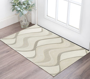 HomeRoots 7' Ivory and Gray Abstract Wool Runner Rug - Hand-Tufted, Soft Texture, Perfect for Hallways & Entryways 3' X 5' 352358