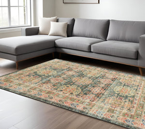 HomeRoots 5' Hand-Woven Jute Area Rug in Distressed Brick Red, Green & Brown – Rustic Southwestern Charm 5' X 7' 352367