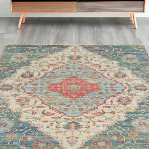 Homeroots 5' X 7' Blue And Beige Medallion Hand Woven Distressed Area Rug  Jute 352368