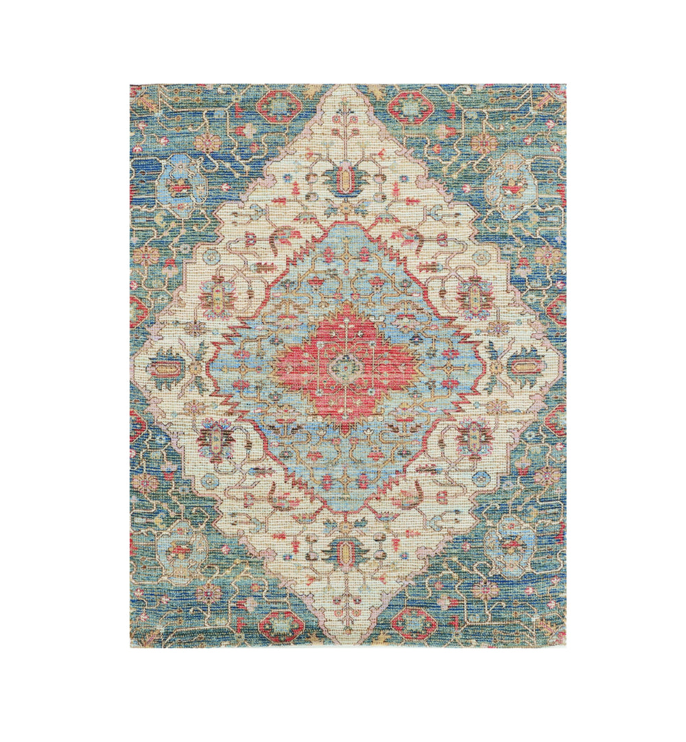 Homeroots 5' X 7' Blue And Beige Medallion Hand Woven Distressed Area Rug  Jute 352368