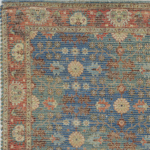 Homeroots 5' X 7' Blue And Red Floral Medallion Hand Woven Area Rug  Jute,Polyester 352369