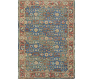 Homeroots 5' X 7' Blue And Red Floral Medallion Hand Woven Area Rug  Jute,Polyester 352369