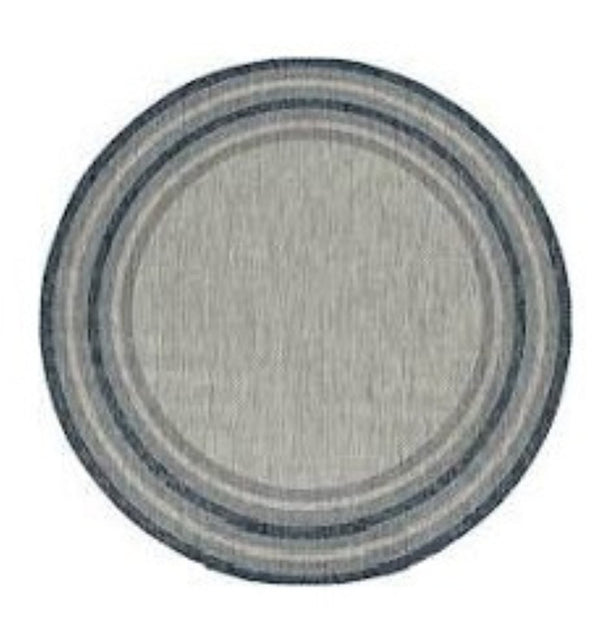 HomeRoots 8' Coastal Style Blue and Gray Striped Area Rug for Indoor and Outdoor Spaces, Easy to Clean 8' Round 352370