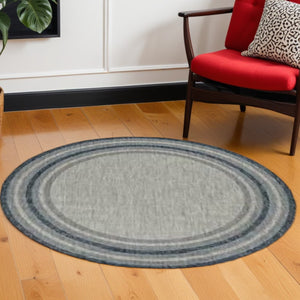 HomeRoots 8' Coastal Style Blue and Gray Striped Area Rug for Indoor and Outdoor Spaces, Easy to Clean 8' Round 352370