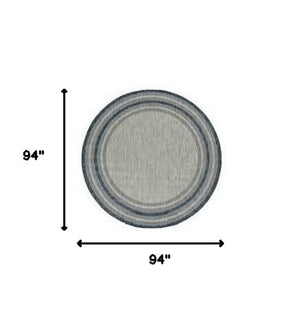HomeRoots 8' Coastal Style Blue and Gray Striped Area Rug for Indoor and Outdoor Spaces, Easy to Clean 8' Round 352370