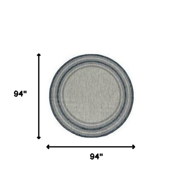 HomeRoots 8' Coastal Style Blue and Gray Striped Area Rug for Indoor and Outdoor Spaces, Easy to Clean 8' Round 352370