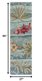 Homeroots 2' X 7' Seafoam Tropical Leaves Runner Rug  Polyester 352389