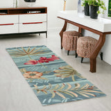 Homeroots 2' X 7' Seafoam Tropical Leaves Runner Rug  Polyester 352389