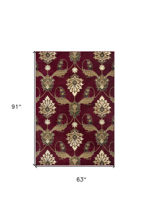 Homeroots 5' X 8' Red And Ivory Floral Area Rug  Polypropylene 352413
