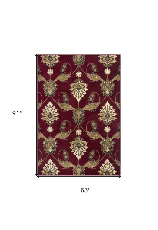 Homeroots 5' X 8' Red And Ivory Floral Area Rug  Polypropylene 352413