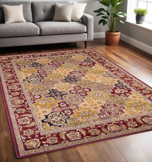 HomeRoots 5' Bold Moroccan Quatrefoil Area Rug in Red, Orange, and Black - Durable, Stylish, Easy Care for Any Space 5" x 8" 352423