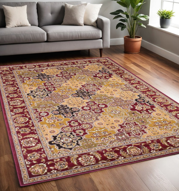 HomeRoots 5' Bold Moroccan Quatrefoil Area Rug in Red, Orange, and Black - Durable, Stylish, Easy Care for Any Space 5" x 8" 352423