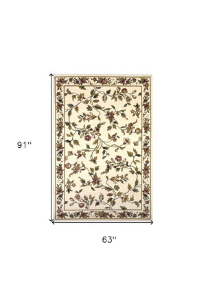 Homeroots 5' X 8' Ivory Floral Vine Bordered Area Rug  Polypropylene 352427