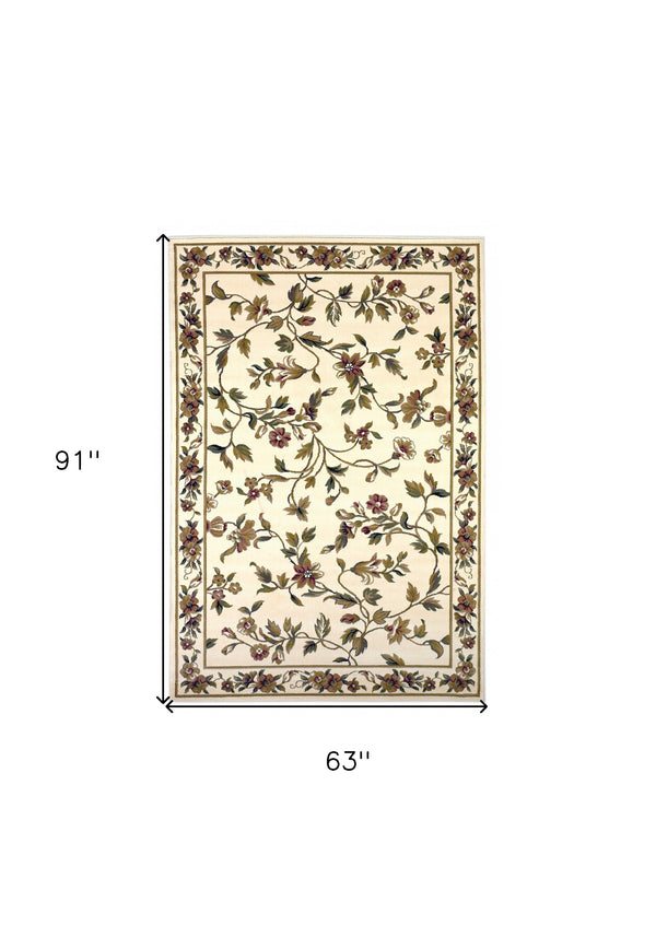 Homeroots 5' X 8' Ivory Floral Vine Bordered Area Rug  Polypropylene 352427