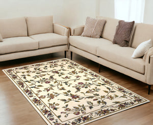 Homeroots 5' X 8' Ivory Floral Vine Bordered Area Rug  Polypropylene 352427