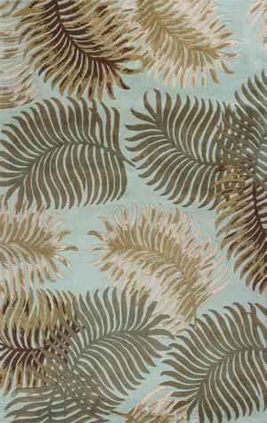 HomeRoots 5' Hand-Tufted Wool Botanical Leaves Area Rug in Aqua and Brown for Timeless, Cozy Elegance 3' X 5' 352442