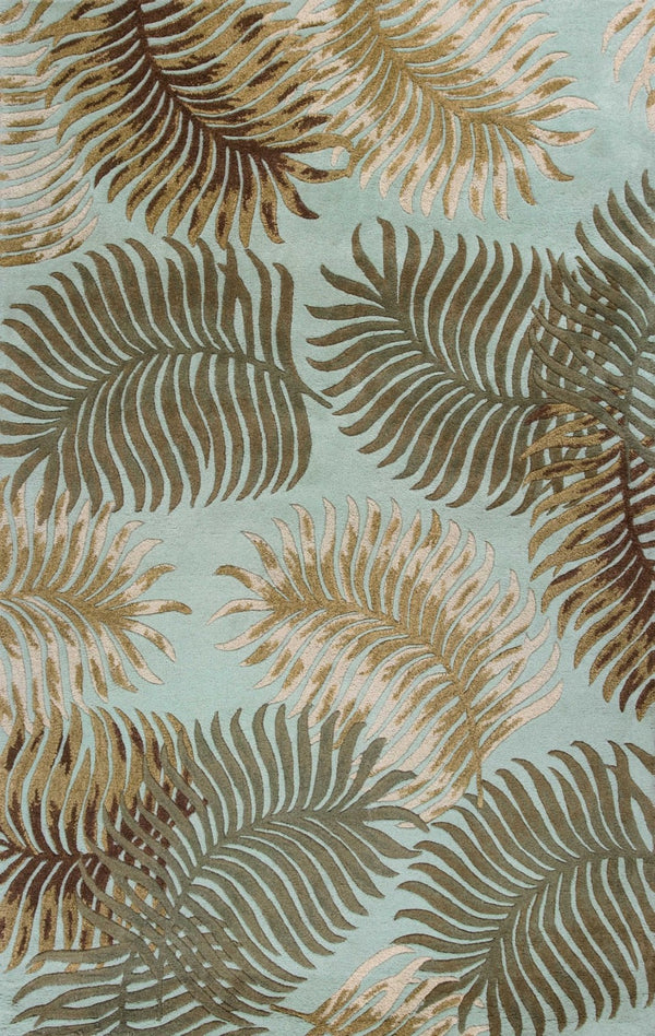 HomeRoots 5' Hand-Tufted Wool Botanical Leaves Area Rug in Aqua and Brown for Timeless, Cozy Elegance 3' X 5' 352442