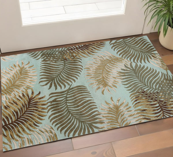 HomeRoots 5' Hand-Tufted Wool Botanical Leaves Area Rug in Aqua and Brown for Timeless, Cozy Elegance 3' X 5' 352442