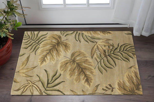 HomeRoots 5' Hand-Tufted Wool Area Rug with Botanical Leaves Design - Soft, Durable, and Timeless Home Accent 3' x 5' 352443