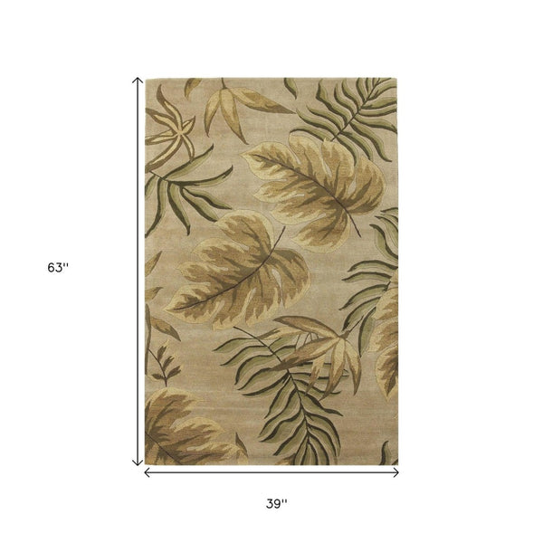 HomeRoots 5' Hand-Tufted Wool Area Rug with Botanical Leaves Design - Soft, Durable, and Timeless Home Accent 3' x 5' 352443