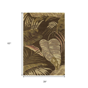 HomeRoots 5' Hand-Tufted Wool Area Rug with Brown and Beige Botanical Leaves – Artisanal Comfort for Every Room 3' X 5' 352444