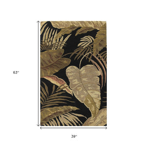 HomeRoots 5' Elegant Hand-Tufted Wool Area Rug with Botanical Leaves Design for Cozy Living Spaces and Style 3' X 5' 352445
