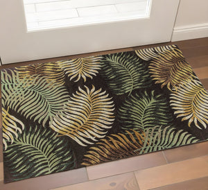 HomeRoots 5' Hand-Tufted Wool Area Rug with Botanical Leaves Design in Espresso, Beige, and Green Tones 3' X 5' 352446