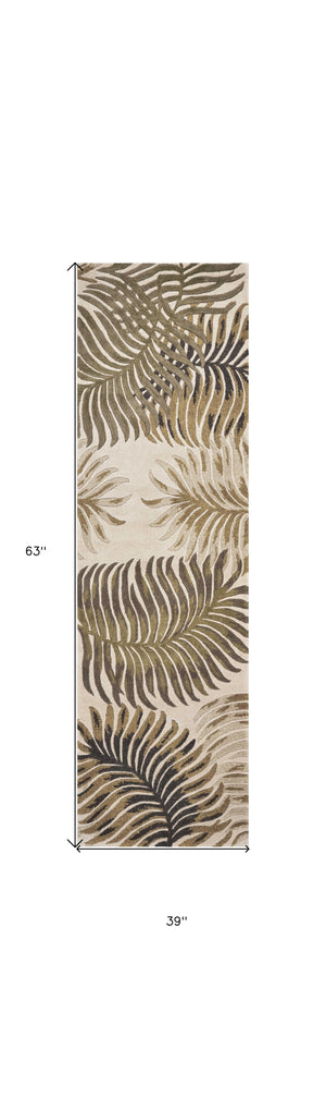 Homeroots 3' X 5' Natural Beige Hand Tufted Tropical Leaves Indoor Area Rug  Wool 352447