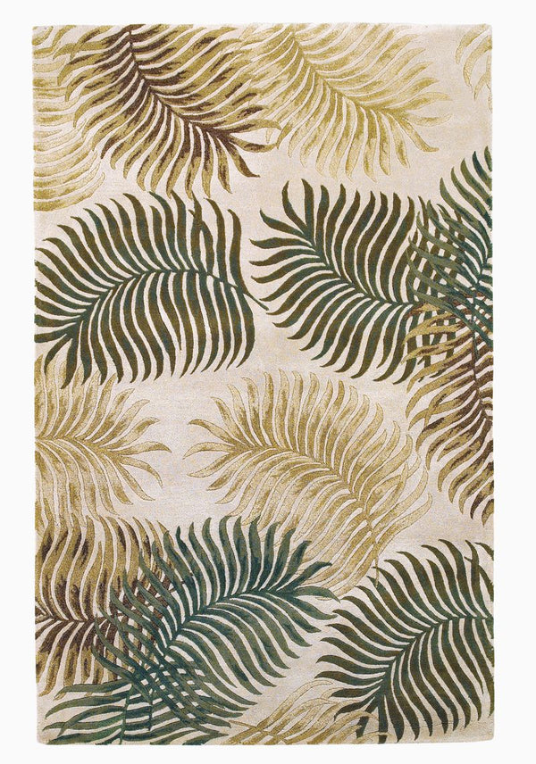 Homeroots 3' X 5' Natural Beige Hand Tufted Tropical Leaves Indoor Area Rug  Wool 352447