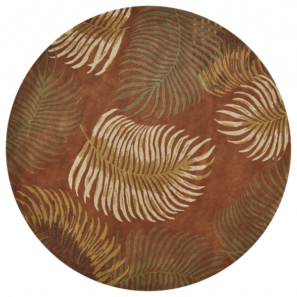 Homeroots 3' X 5' Rust Fern Leaves Wool Area Rug  Wool 352448