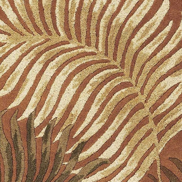 HomeRoots 5' Hand-Tufted Wool Area Rug with Rich Rust Orange & Green Leaf Motif for Botanical Elegance 3' X 5' 352448