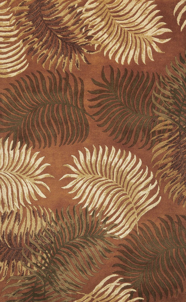 HomeRoots 5' Hand-Tufted Wool Area Rug with Rich Rust Orange & Green Leaf Motif for Botanical Elegance 3' X 5' 352448