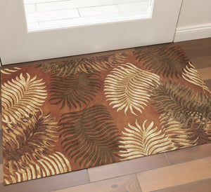 HomeRoots 5' Hand-Tufted Wool Area Rug with Rich Rust Orange & Green Leaf Motif for Botanical Elegance 3' X 5' 352448