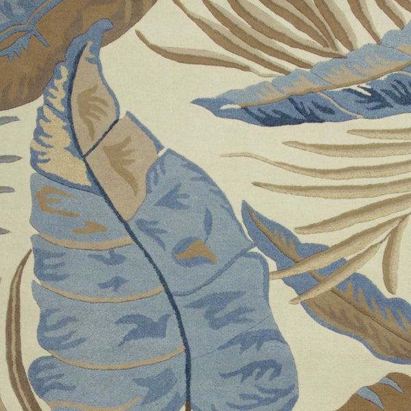 HomeRoots 5' Tropical Botanical Wool Area Rug in Ivory, Blue & Brown - Hand-Tufted Coastal Charm for Any Room 3' X 5' 352449