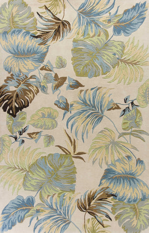 Homeroots 3' X 5' Ivory Or Blue Leaves Wool Area Rug  Wool 352450