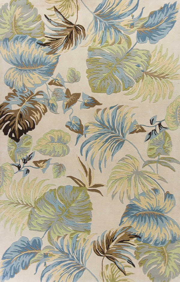 Homeroots 3' X 5' Ivory Or Blue Leaves Wool Area Rug  Wool 352450