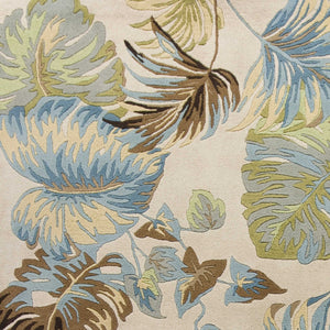 Homeroots 3' X 5' Ivory Or Blue Leaves Wool Area Rug  Wool 352450