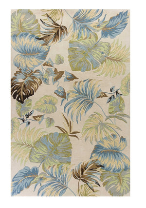 HomeRoots 5' Luxurious Hand-Tufted Wool Area Rug with Botanical Blue Leaves - Organic Elegance for Any Room 3' X 5' 352450