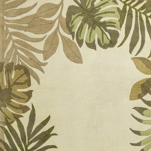 HomeRoots 5' Hand-Tufted Wool Area Rug with Elegant Ivory and Green Botanical Design for Cozy Interiors 3' X 5' 352452
