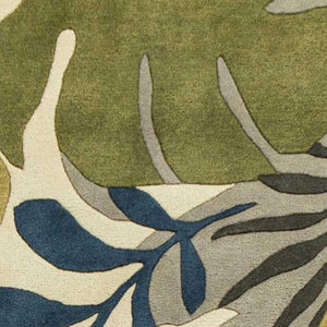 HomeRoots 5' Luxurious Wool Botanical Leaves Area Rug - Hand-Tufted Ivory, Green & Blue for Cozy Spaces 3' X 5' 352453