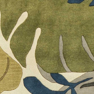 HomeRoots 5' Luxurious Wool Botanical Leaves Area Rug - Hand-Tufted Ivory, Green & Blue for Cozy Spaces 3' X 5' 352453